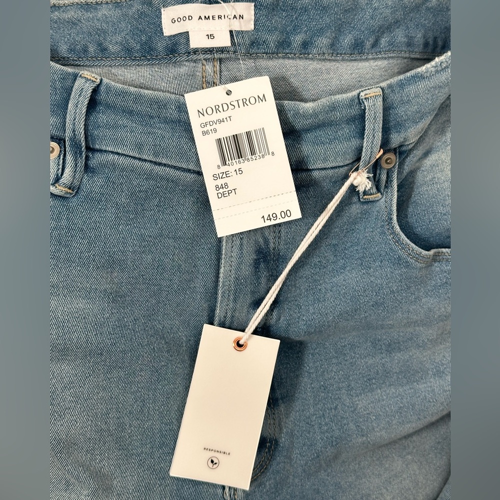 Good American Good Legs Flare Ripped High Waist Deep V Jeans Size: 15 New 33 - Picture 9 of 12